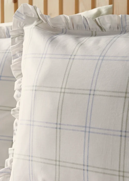 Green Grid Check Frill Duvet Set - Double Image 2