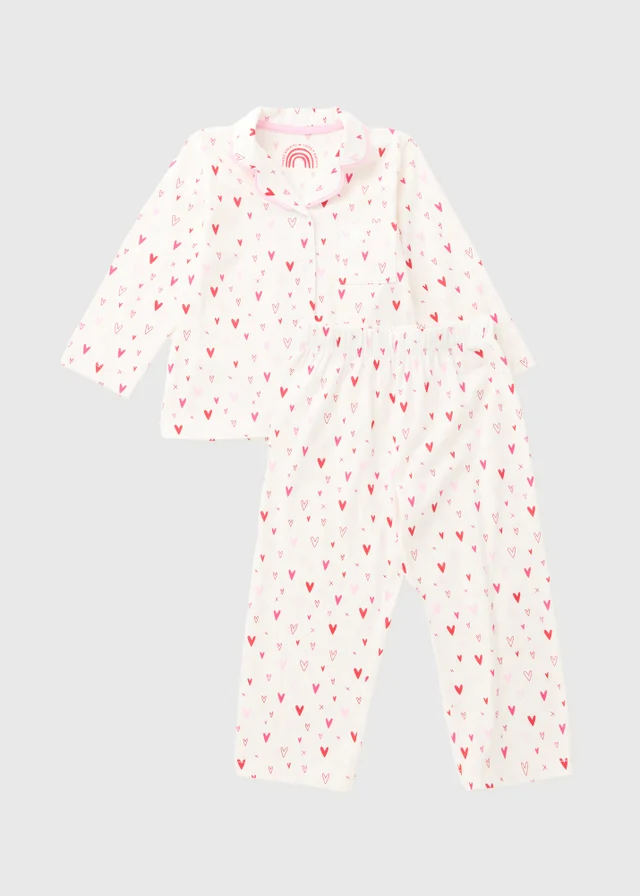 Girls White Heart Button Pyjama Set (7-13yrs)