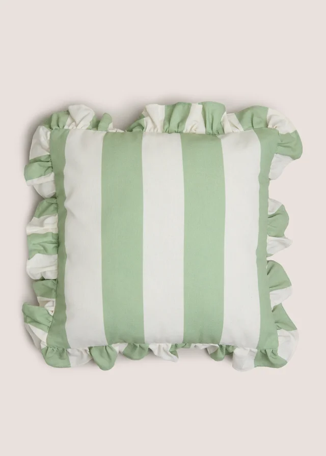 Green Stripe Frill Edge Cushion