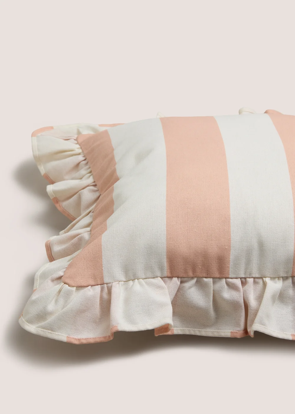 Pink Bold Stripe Frill Edge Cushion Image 2