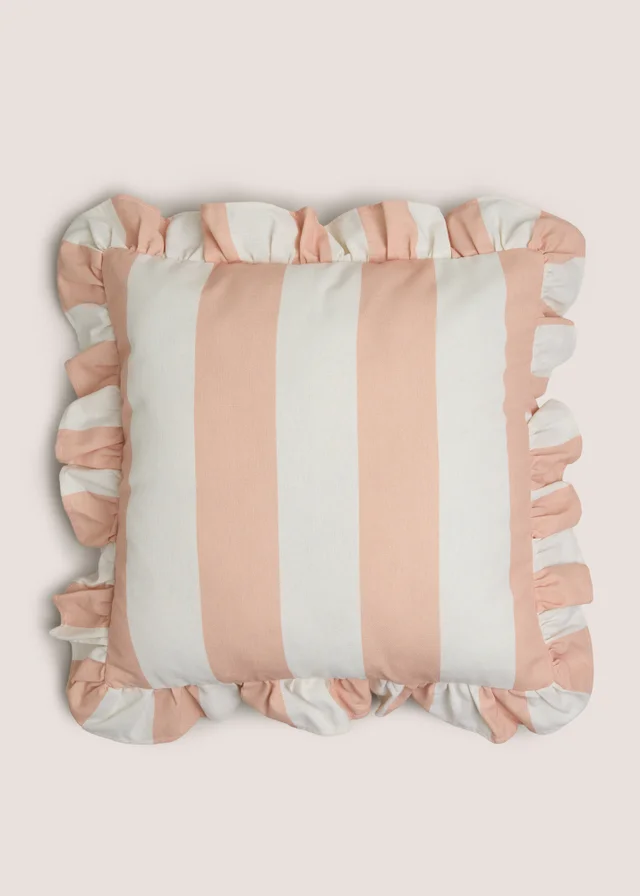 Pink Bold Stripe Frill Edge Cushion