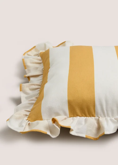 Yellow Bold Stripe Frill Edge Cushion Image 2