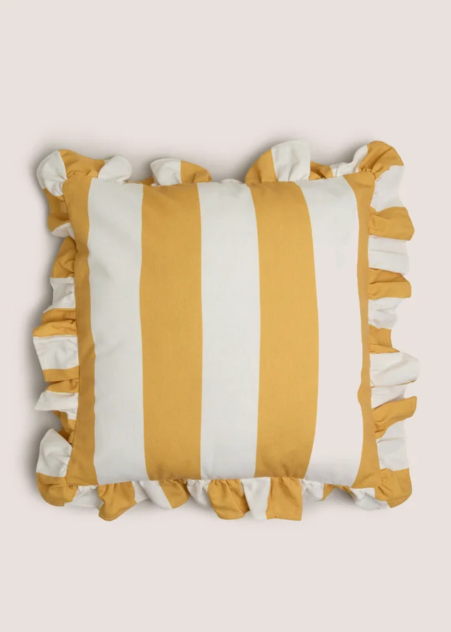 Yellow Bold Stripe Frill Edge Cushion