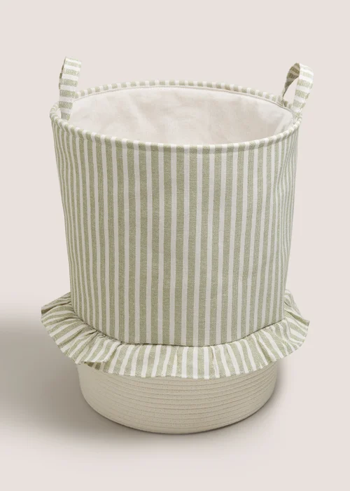 Green Stripe Laundry Basket Image 1