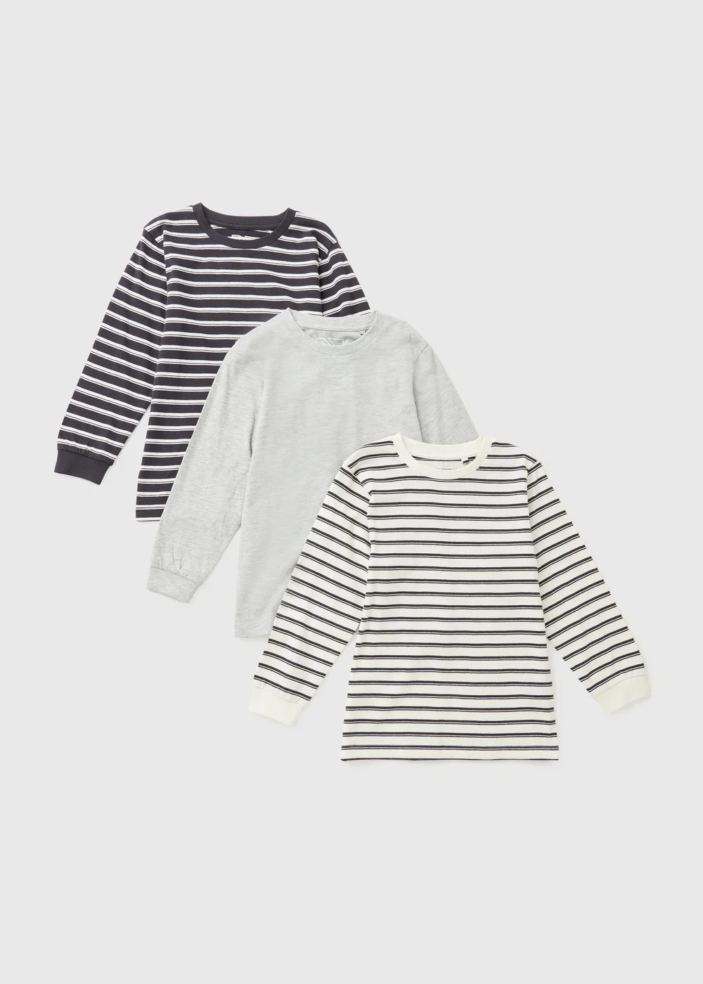 3 Pack Boys Grey Stripe Tops (7-15yrs) - Age 7 Years Image 1
