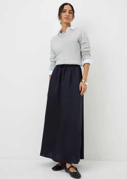 Navy Satin Drawstring Maxi Skirt - Size 8 Image 1
