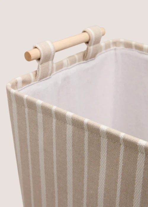 Beige Striped Laundry Basket Image 2