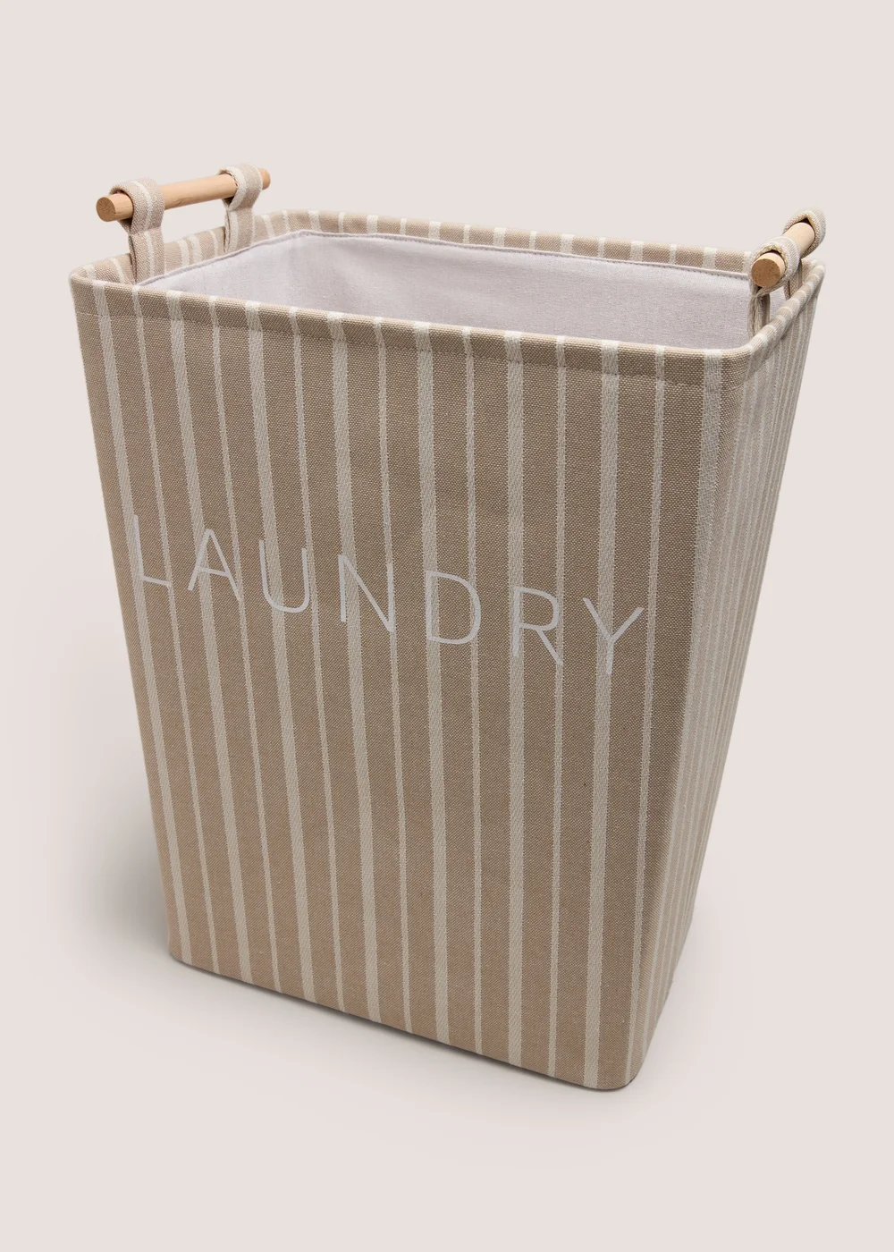 Beige Striped Laundry Basket Image 1
