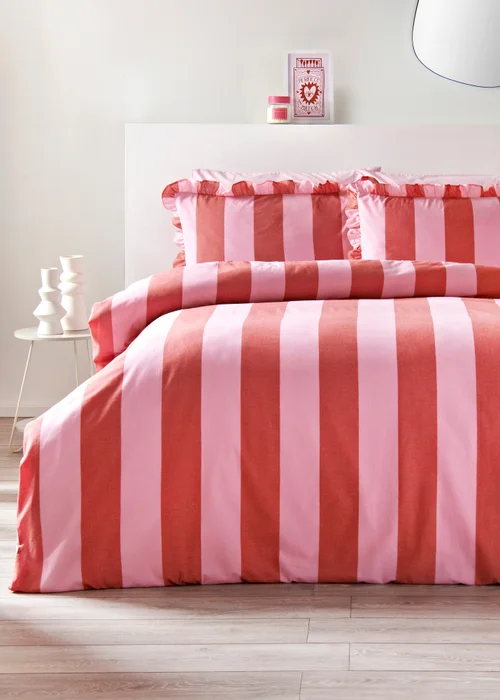 Pink Stripe Woven Duvet Set - Double Image 1