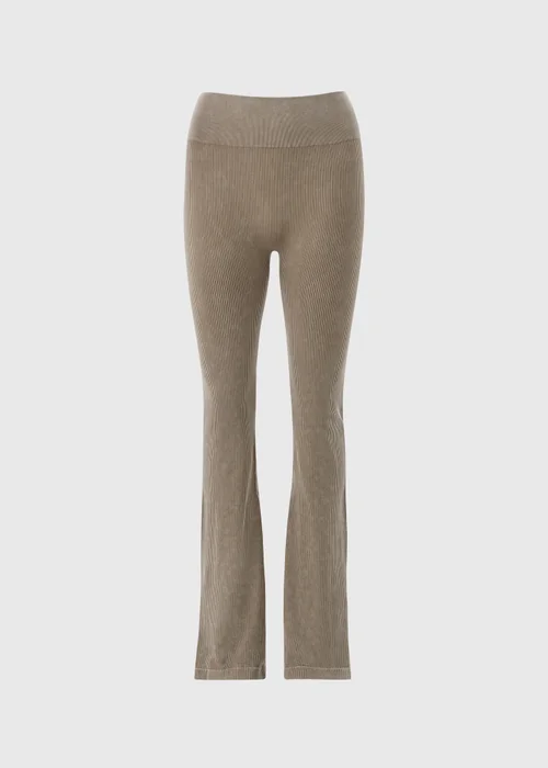 Beige Ribbed Flare Side Split Leggings - S Image 4