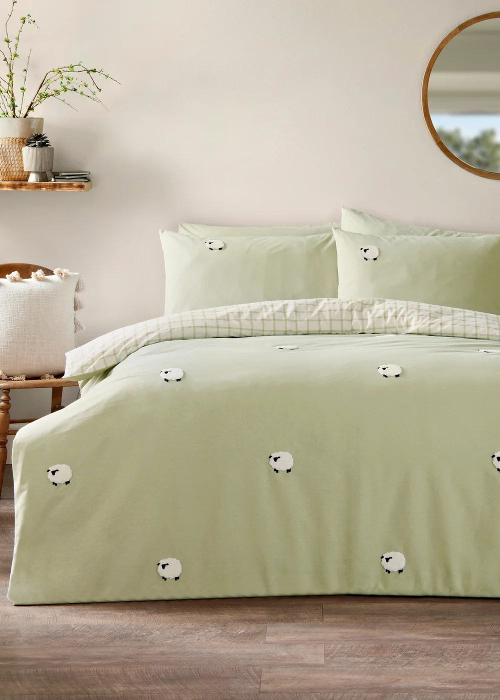 Green Boucle Sheep Duvet Set - Single Image 1