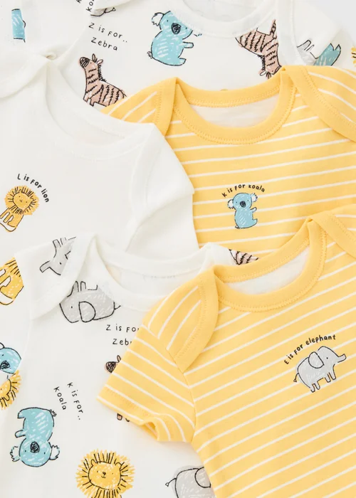 5 Pack Baby Multicolour Safari Bodysuits (Newborn-23mths) - First Size Image 2