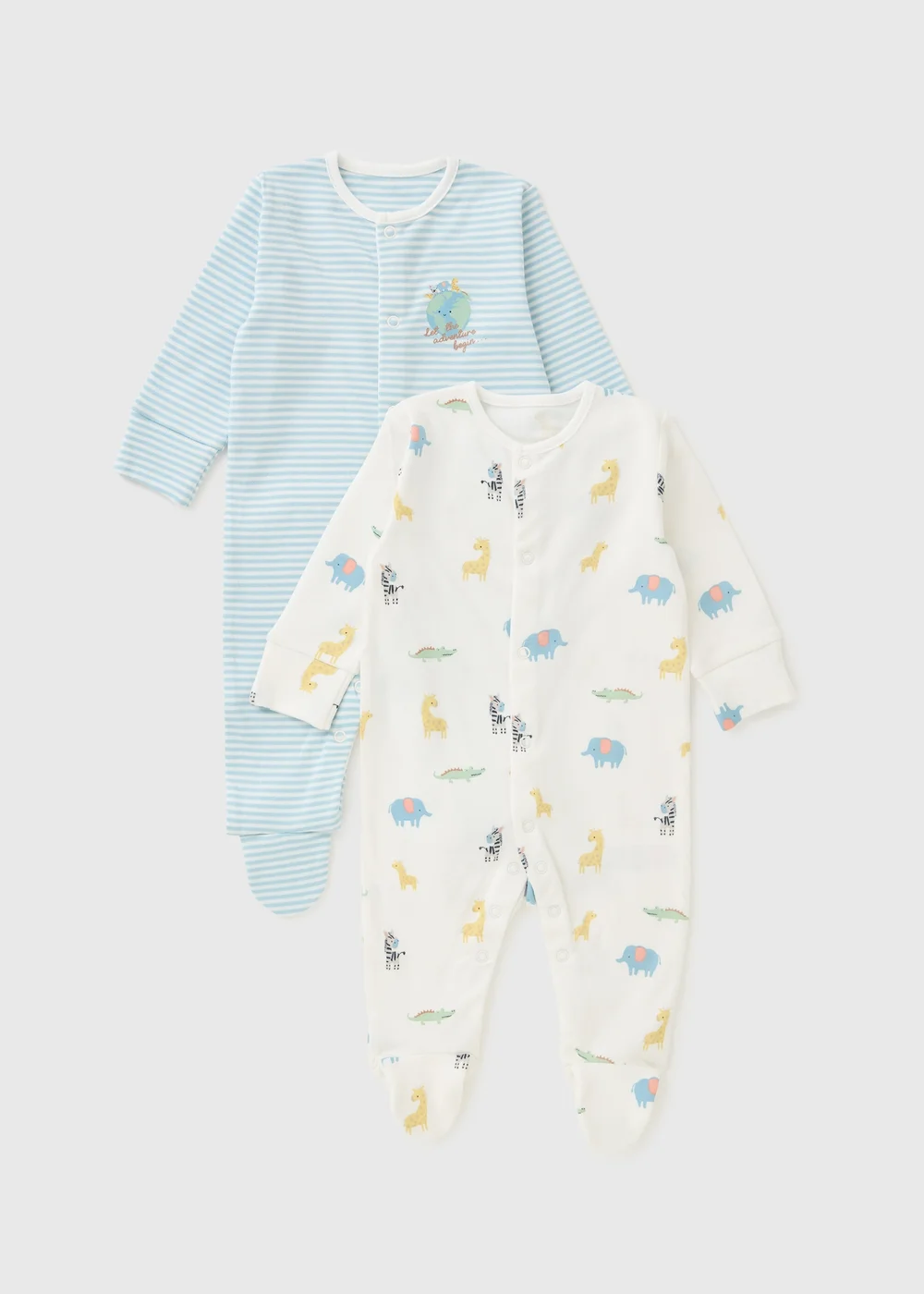 2 Pack Baby Multicolour Safari Sleepsuits (Newborn-23mths) - First Size Image 1
