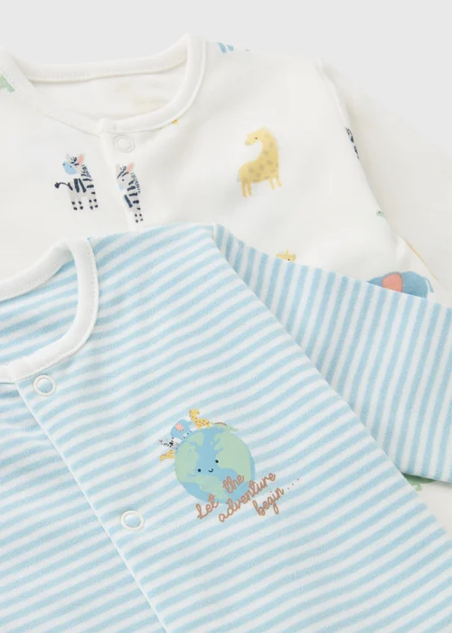2 Pack Baby Multicolour Safari Sleepsuits (Newborn-23mths) - First Size Image 2