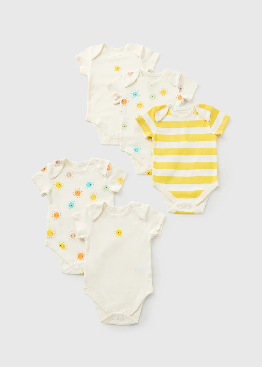 5 Pack Baby Multicolour Sun Bodysuits (Newborn-23mths) - First Size Image 1