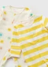 2 Pack Baby Yellow Sun Stripe Sleepsuits (Newborn-23mths) - First Size Image 2
