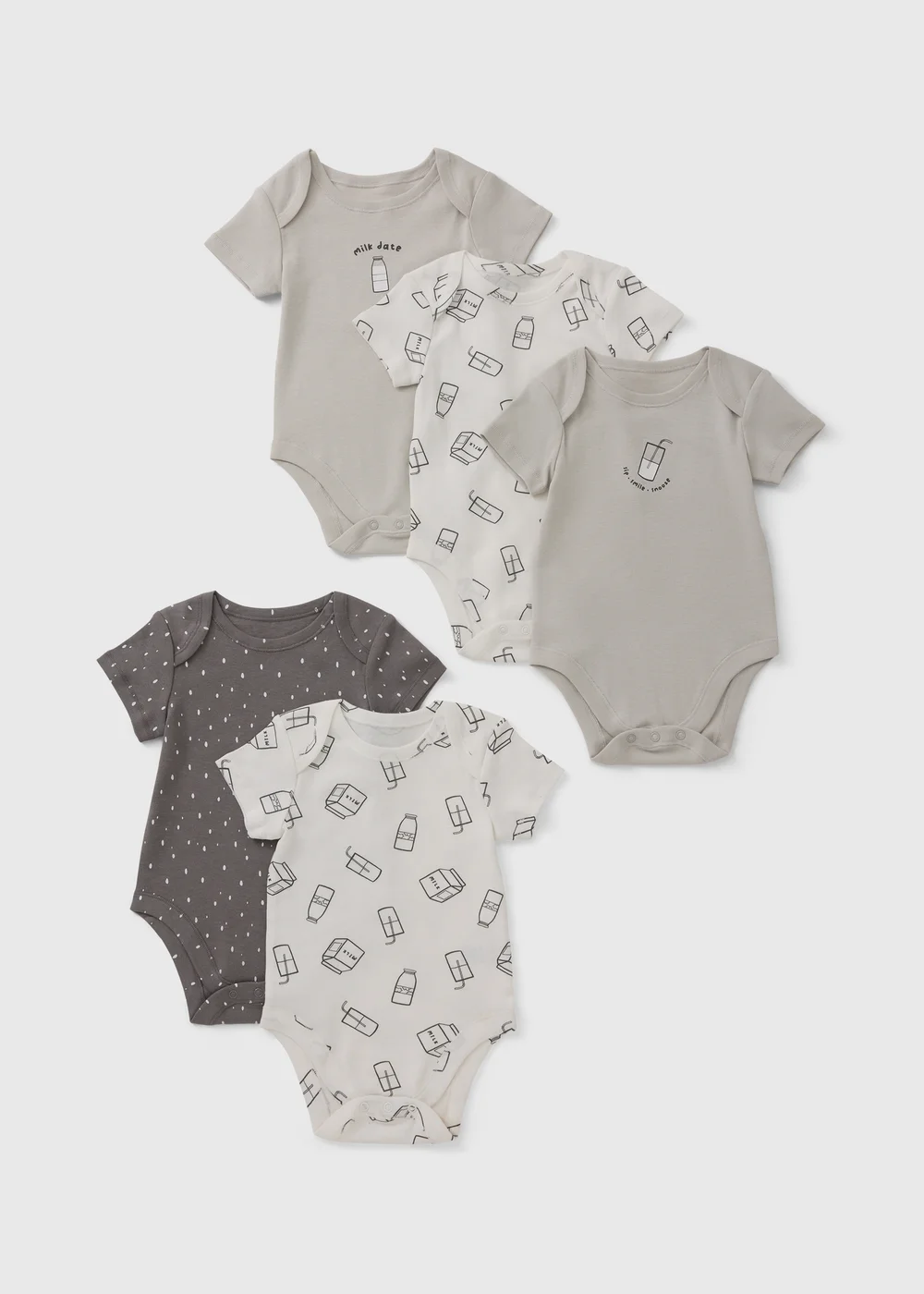 5 Pack Baby Grey Milk Club Bodysuits (Newborn-23mths) - First Size Image 1