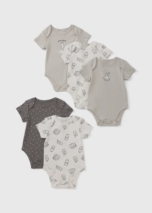 5 Pack Baby Grey Milk Club Bodysuits (Newborn-23mths) - First Size Image 1
