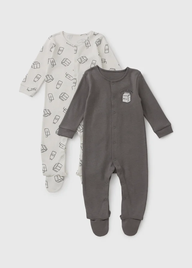 2 Pack Baby Grey Milk Club Sleepsuits (Newborn-23mths)