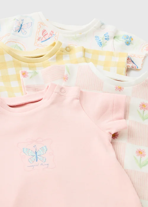 4 Pack Baby Pink Floral Rompers (Newborn-18mths) - First Size Image 2
