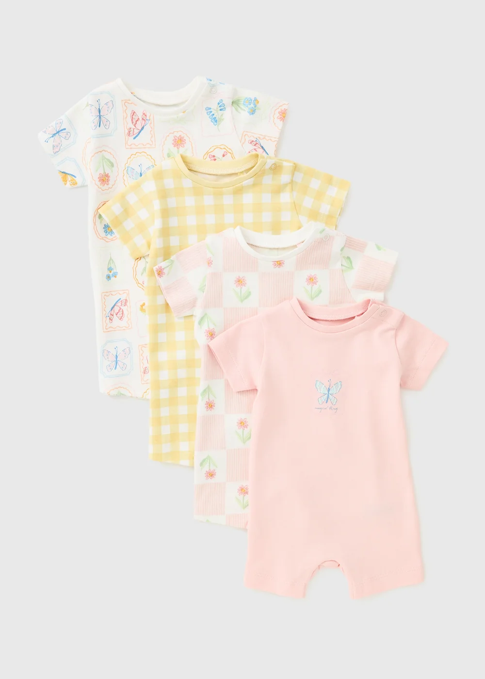 4 Pack Baby Pink Floral Rompers (Newborn-18mths) - First Size Image 1