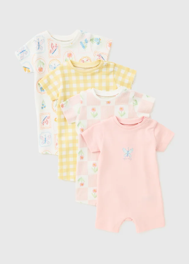 4 Pack Baby Pink Floral Rompers (Newborn-18mths)