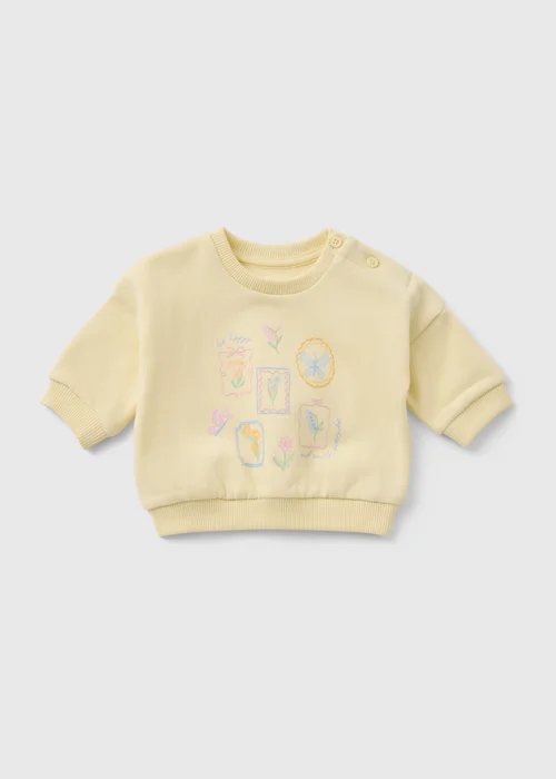 Baby Yellow Floral Butterfly Sweatshirt (Newborn-23mths) - Up to 1 Month Image 1