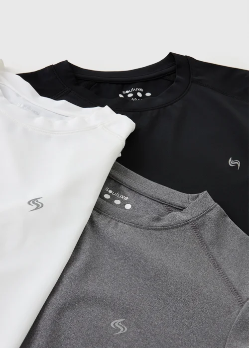 Souluxe 3 Pack Boys Black Sports T-Shirts (7-15yrs) - Age 7 Years Image 2