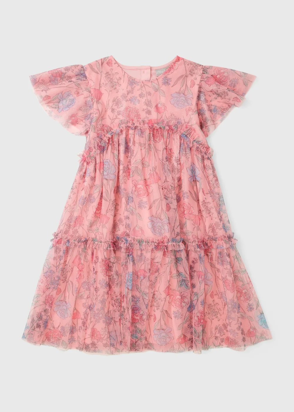 Girls Pink Floral Print Mesh Dress (7-15yrs) - 7 Yrs Image 1