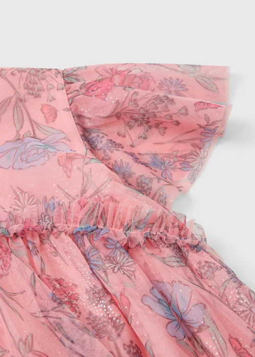 Girls Pink Floral Print Mesh Dress (7-15yrs) - 7 Yrs Image 2