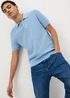 Blue Textured Polo Top - Small Image 1