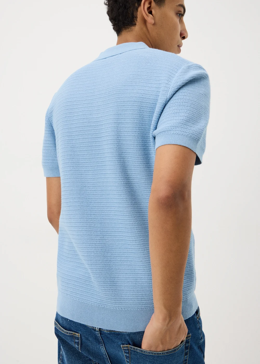 Blue Textured Polo Top - Small Image 2
