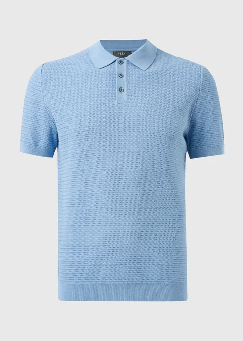 Blue Textured Polo Top - Small Image 3