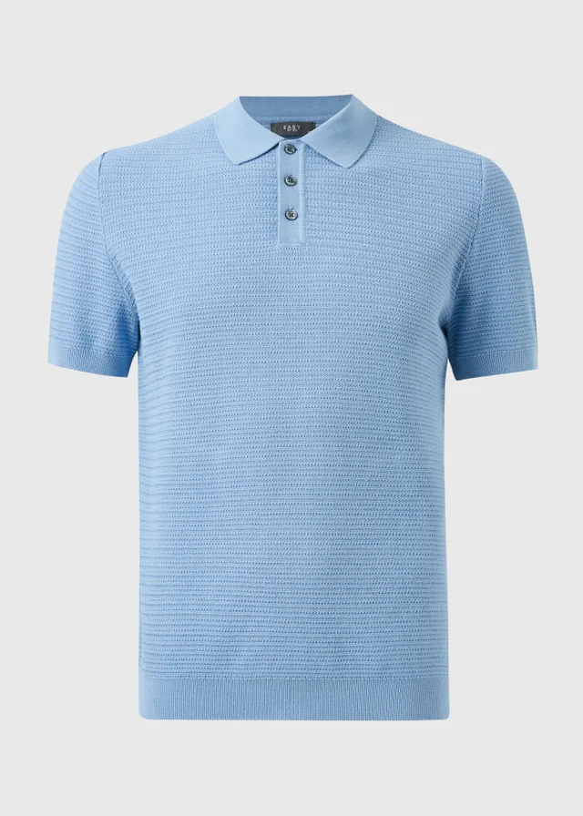 Blue Textured Polo Top