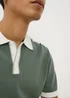 Green Colour Block Knitted Polo Shirt - Small Image 3