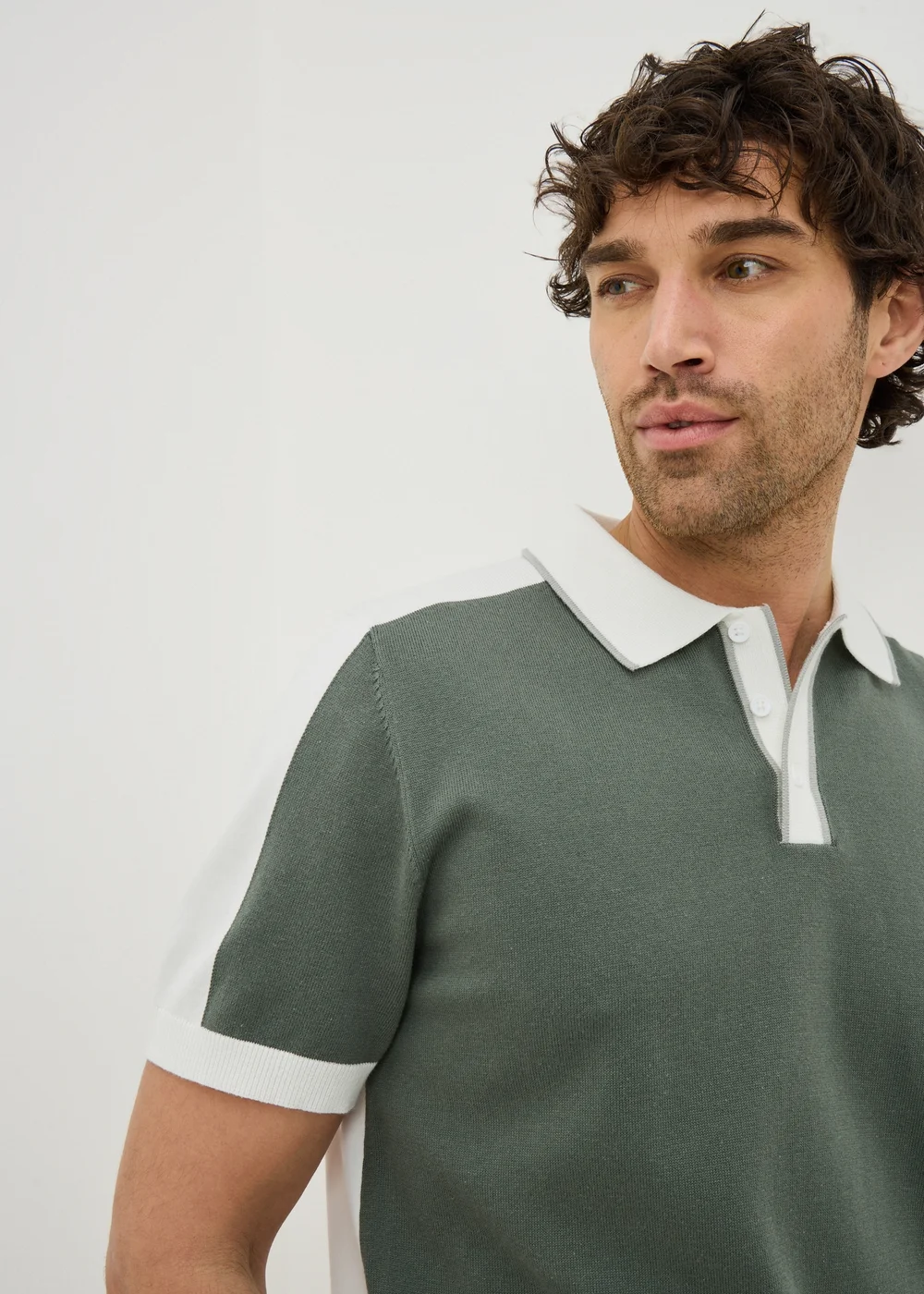 Green Colour Block Knitted Polo Shirt - Small Image 2