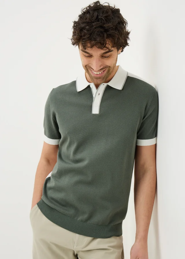 Green Colour Block Knitted Polo Shirt