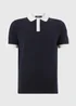 Navy Colour Block Knitted Polo Shirt - Small Image 4
