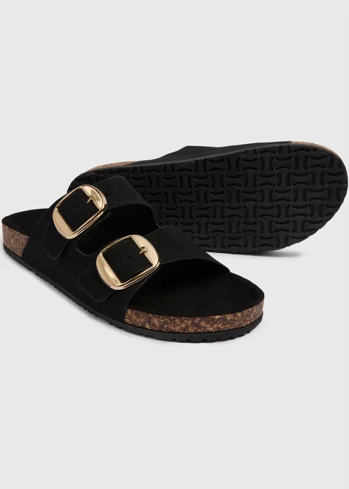 Black Double Buckle Footbed Sandals - Size 3 Image 2