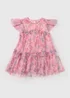 Girls Pink Floral Print Mesh Dress (1-7yrs) - 1-1.5 Yrs Image 1