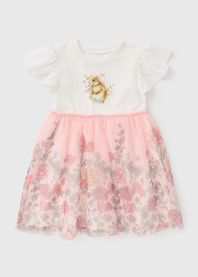 Girls Pink Bunny Mesh Dress (1-7yrs)