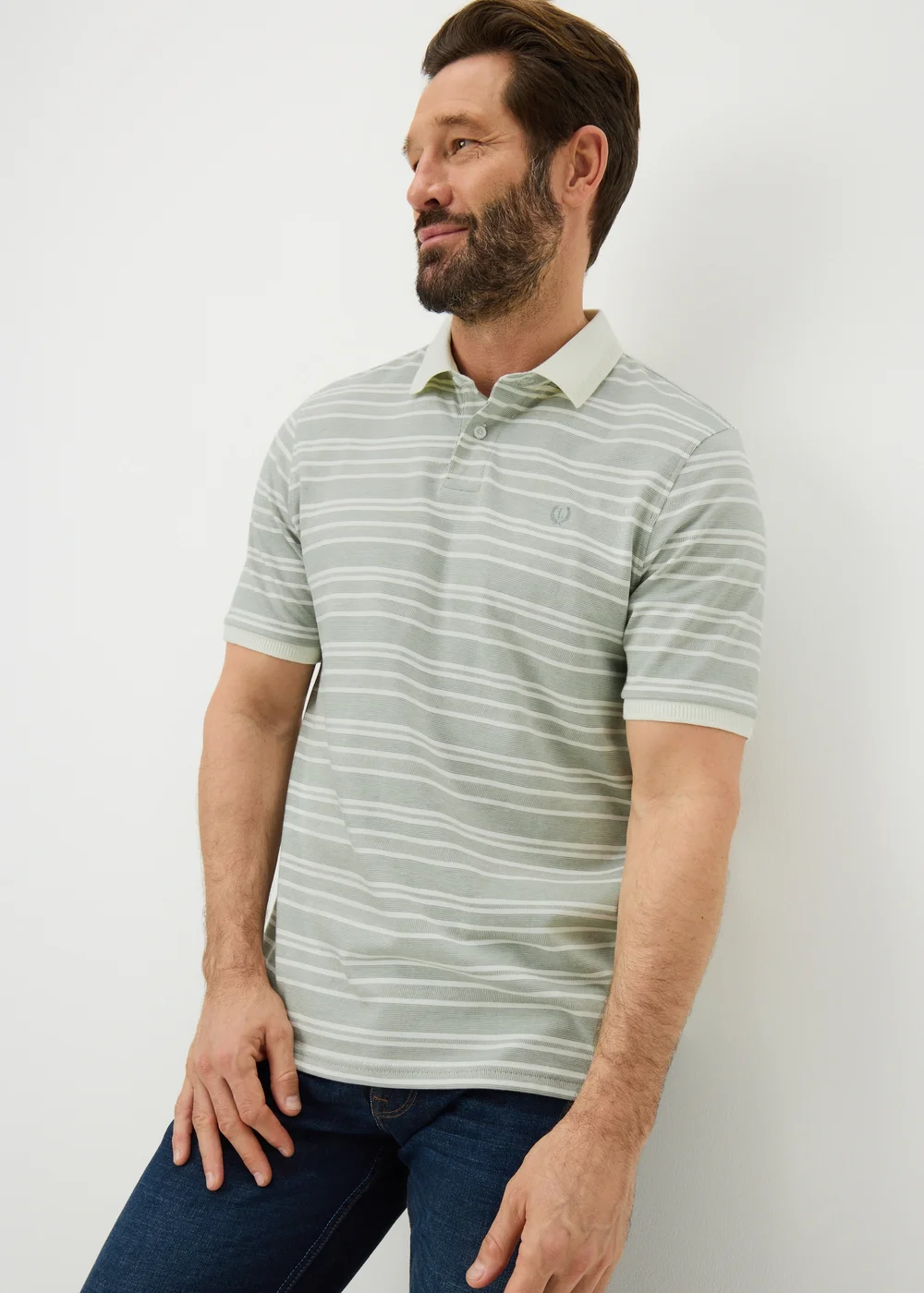 Lincoln Sage Striped Polo Top - Small Image 1