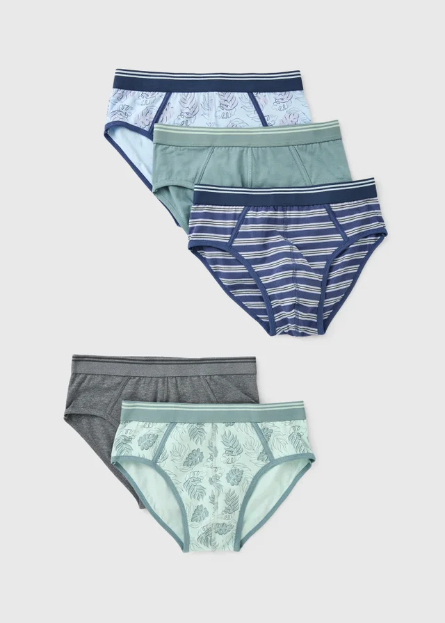 5 Pack Blue Leaf Print Briefs