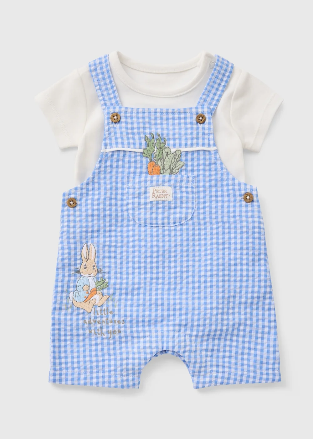 Baby Blue Peter Rabbit Gingham Dungarees (Newborn-23mths) - Up to 1 Month Image 1