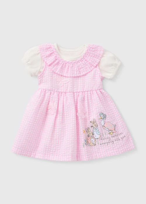 Girls Pink Peter Rabbit Gingham Dress (Newborn-23mths) - Up to 1 Month Image 1