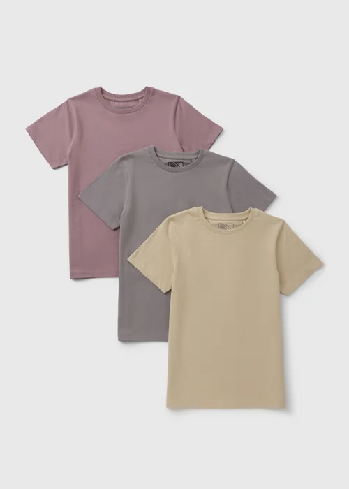 3 Pack Boys Multicolour Plain T-Shirts (7-15yrs) - Age 7 Years Image 1