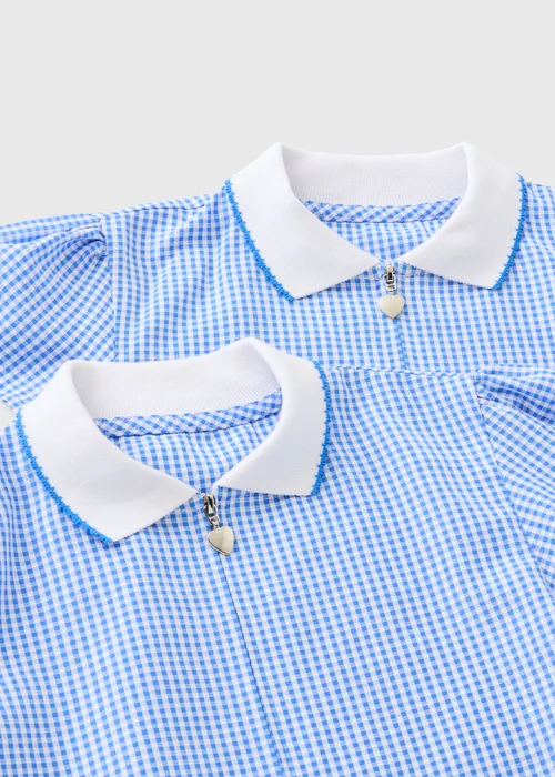 2 Pack Girls Blue Gingham Knit Collar Plus Fit School Dresses (4-13yrs) - 10 Yrs Image 2