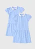 2 Pack Girls Blue Gingham Knit Collar Dress (4-13yrs) - Age 4 Years Image 1