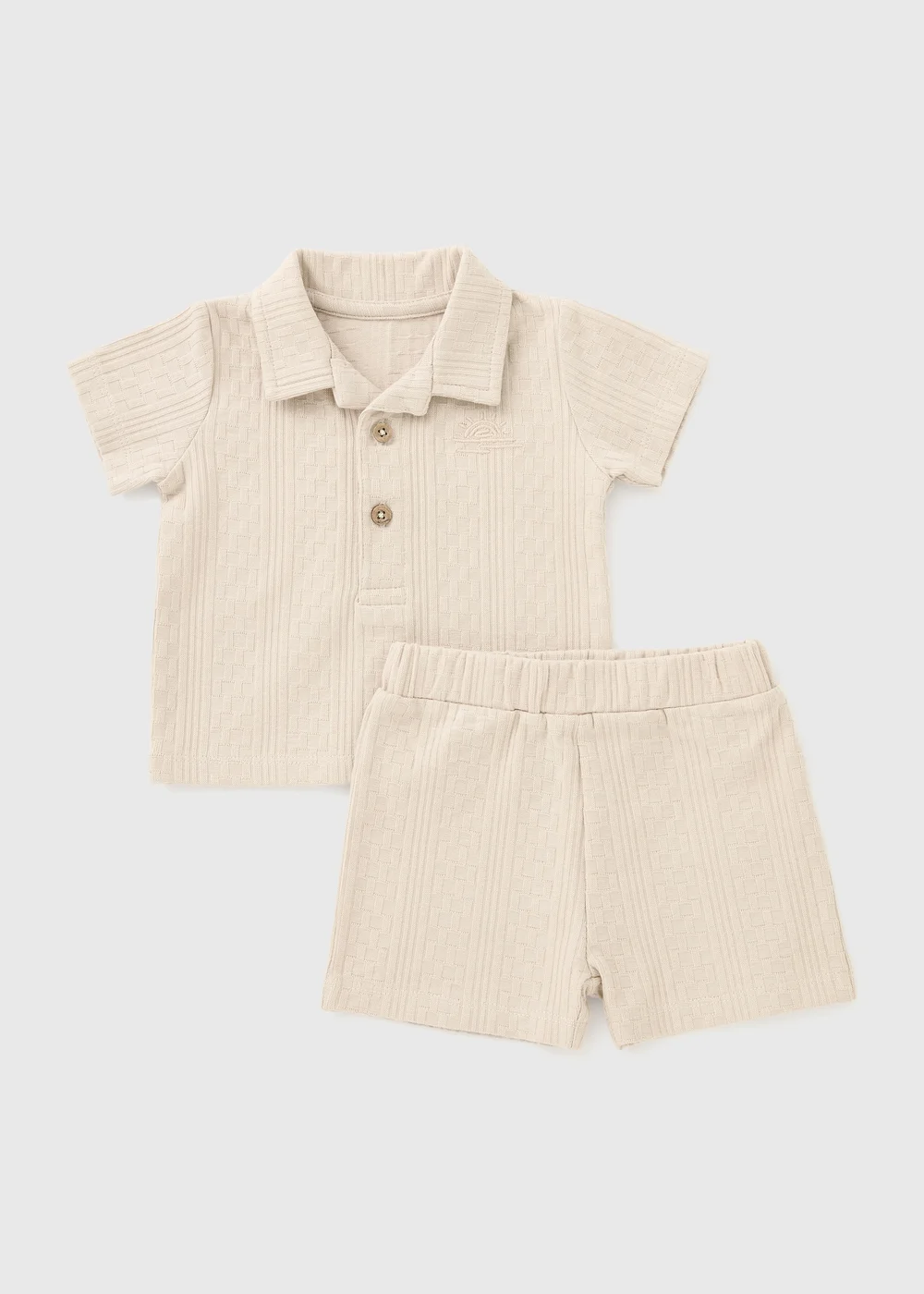 Baby Cream Jacquard Top & Short Set (Newborn-23mths) - Up to 1 Month Image 1