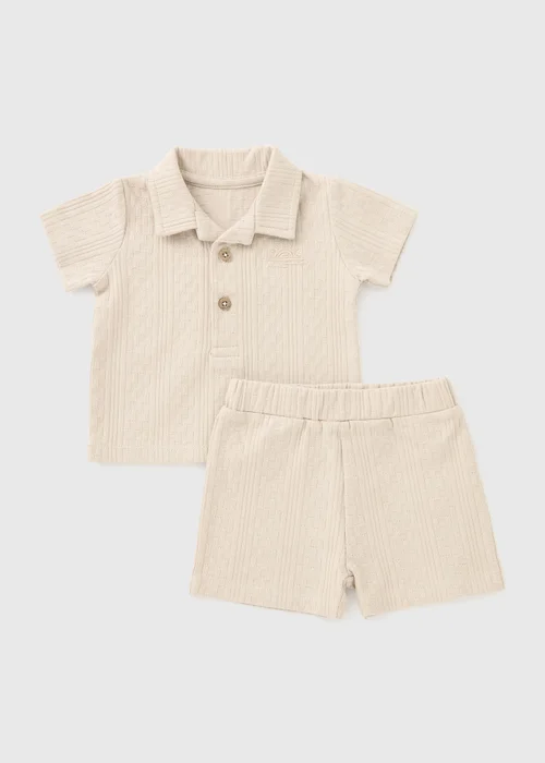 Baby Cream Jacquard Top & Short Set (Newborn-23mths) - Up to 1 Month Image 1